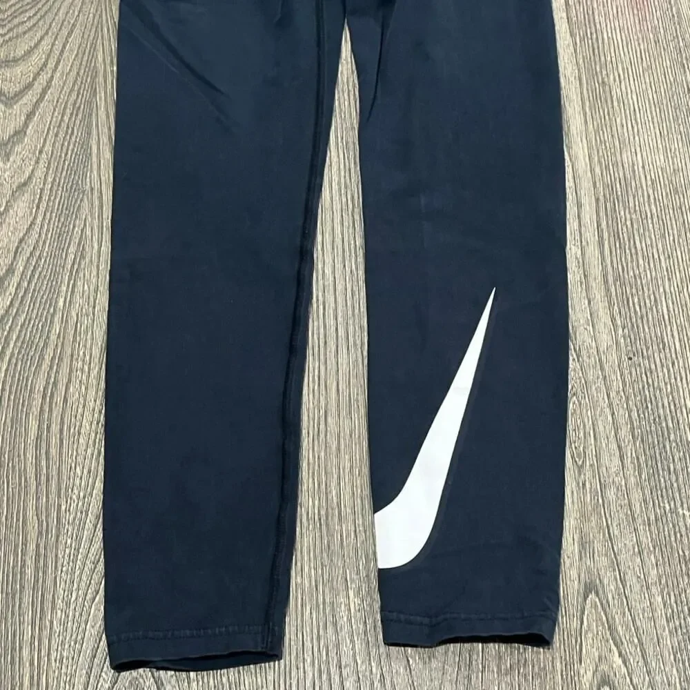 Nike Girls Youth Mid Rise Elastic Waist Pull-On Swoosh Print Logo Black Size L